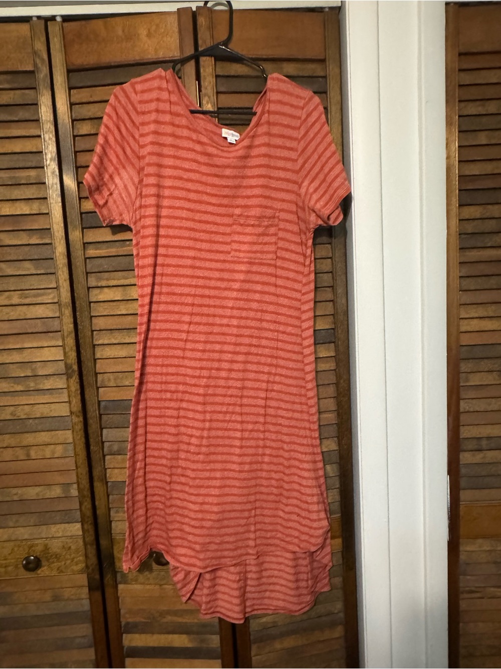 LuLaRoe Coral Striped High-Low T-Shirt Dress